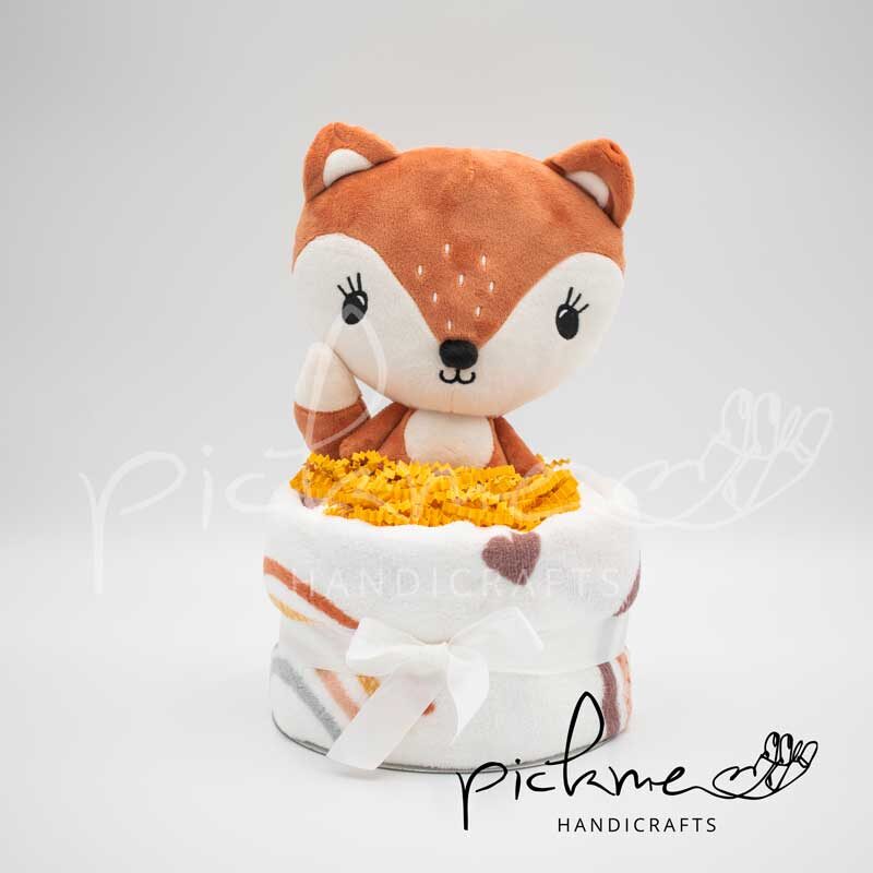 diapercake τουρτοπάνα unisex μονοόροφη αλεπού μπροστινή όψη