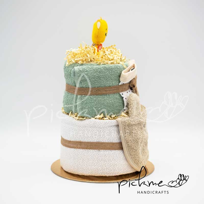 diapercake τουρτοπάνα για αγόρι βεραμάν εκρού αρκουδάκι δεξιά όψη