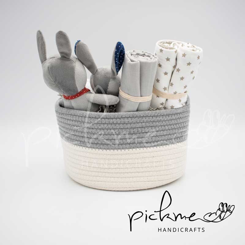 gift basket γκρι λαγουδάκια πίσω όψη
