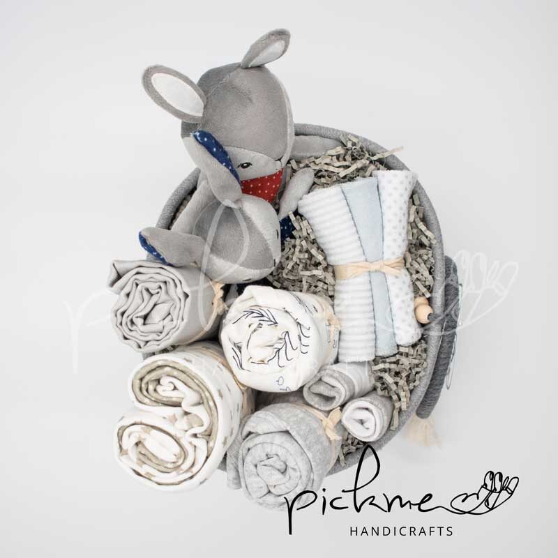 gift basket γκρι λαγουδάκια επάνω όψη