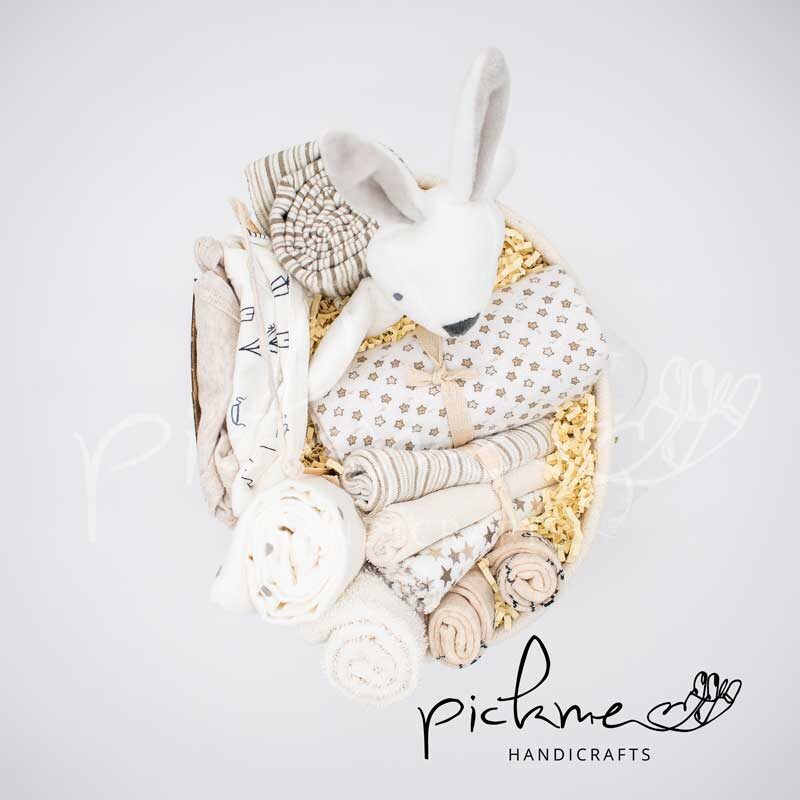 gift basket καλάθι δώρων λευκό λαγουδάκι επάνω όψη