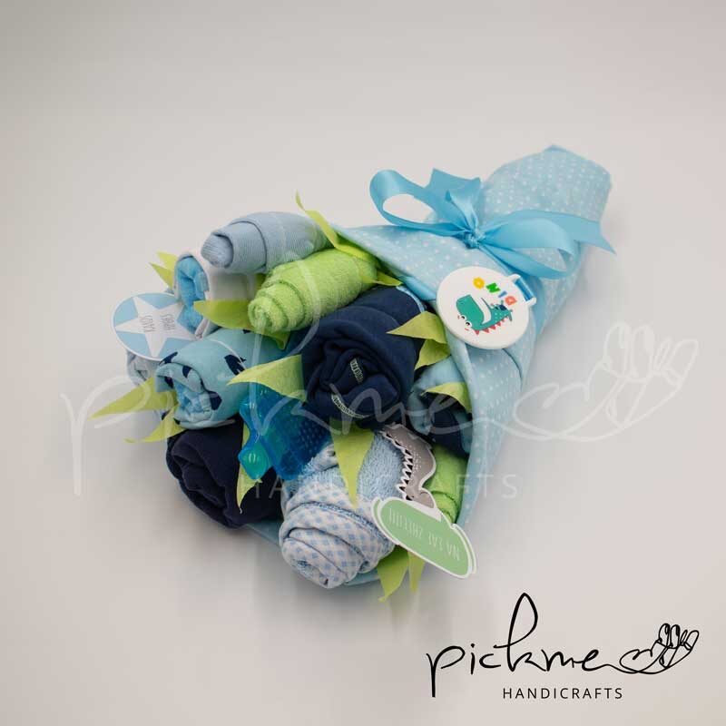 τουρτοπάνα diapercake ανθοδέσμη μπλε δεινόσαυρος 02