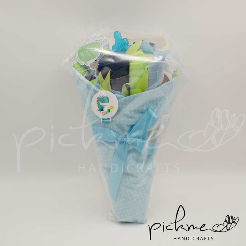 τουρτοπάνα diapercake ανθοδέσμη μπλε δεινόσαυρος 04