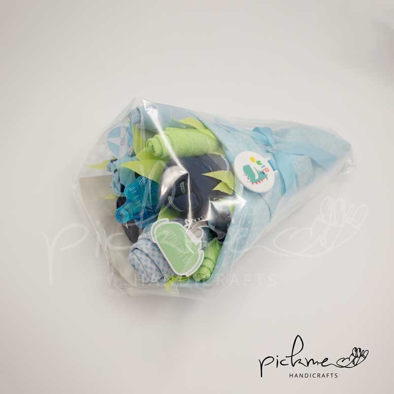 τουρτοπάνα diapercake ανθοδέσμη μπλε δεινόσαυρος 05