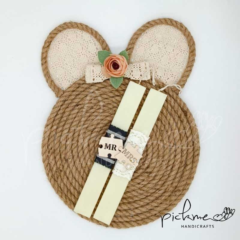 σετ χειροποίητες πασχαλινες λαμπάδες πλακέ εκρού mr mrs