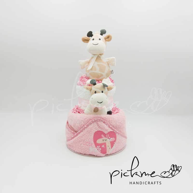 diapercake τουρτοπάνα ροζ καμηλοπάρδαλη 01