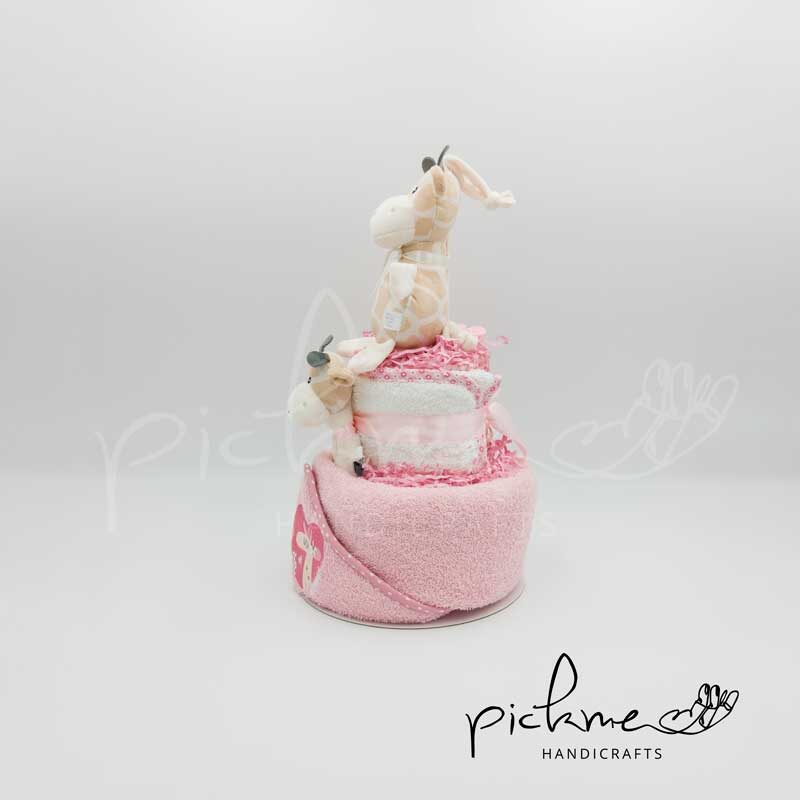 diapercake τουρτοπάνα ροζ καμηλοπάρδαλη 02