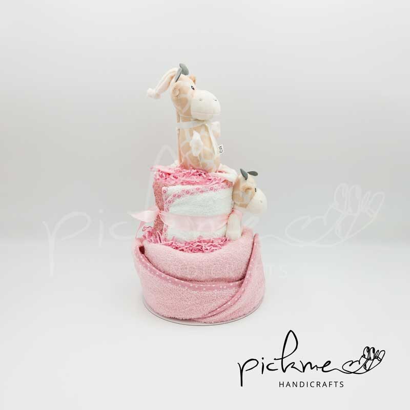 diapercake τουρτοπάνα ροζ καμηλοπάρδαλη 04