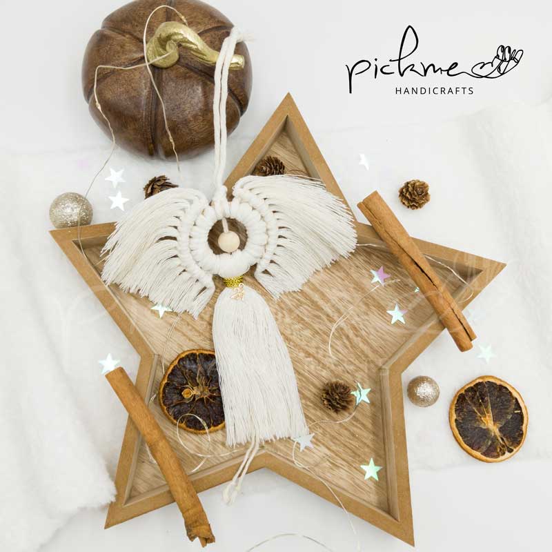 χριστουγεννιάτικο γούρι λευκός άγγελος μακραμέ 02